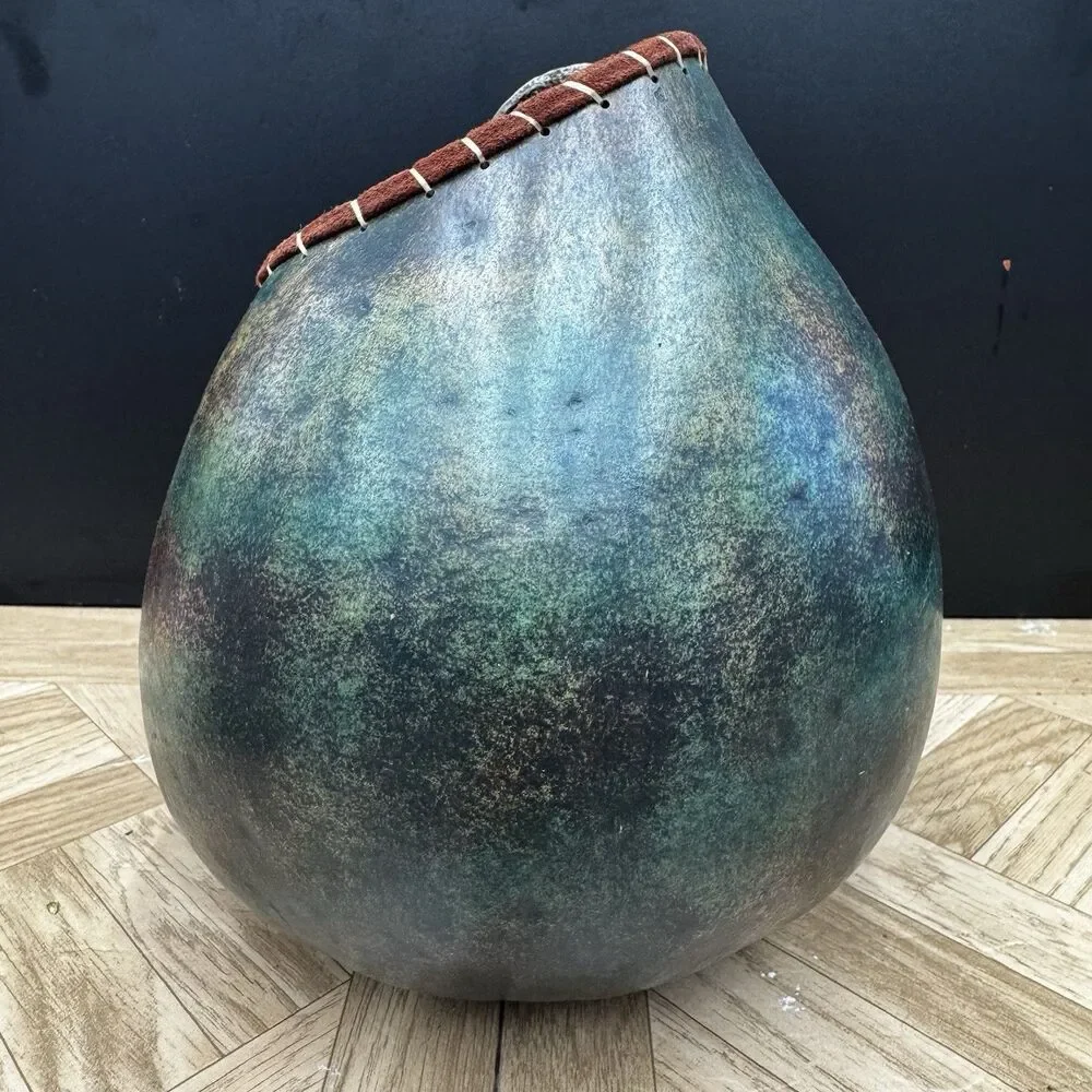 John Gibson Signed Artisan Gourd Vessel Hand Painted Studio Pottery Folk Art